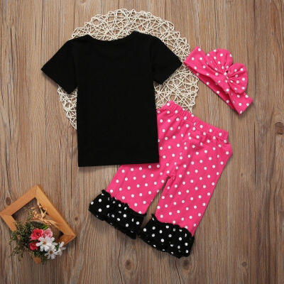 

3PCS Toddler Kids Baby Girl T-shirt Tops Pants Headband Clothes Outfits US STOCK