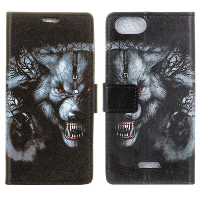 

MOONCASE Wiko Harry 2 Painted Leather Case - Black Wolf