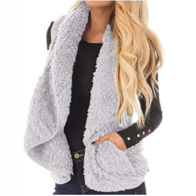 

Womens Winter Warm Plush Vest Faux FurFleece Pockets Waistcoat Loose Vest Coat