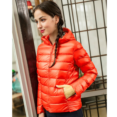 

Intercrew light down jacket female 2018 winter new female models fashion casual Korean version of the thin section hooded light down jacket female ICR4UD52A orange