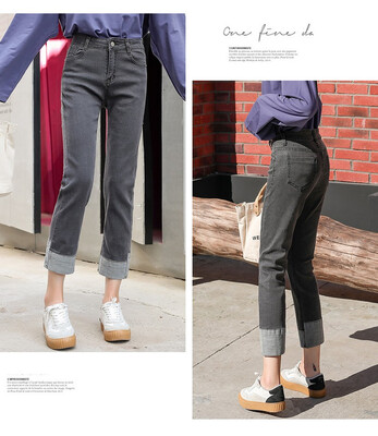 

2018 autumn&winter new elastic womens jeans stretch slim with fleece thickened hem small straight tube jeans women N0005