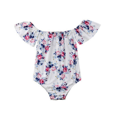 

Newborn Baby Girl Off Shoulder Flower Romper Jumpsuit Outfit Set Sunsuit Clothes