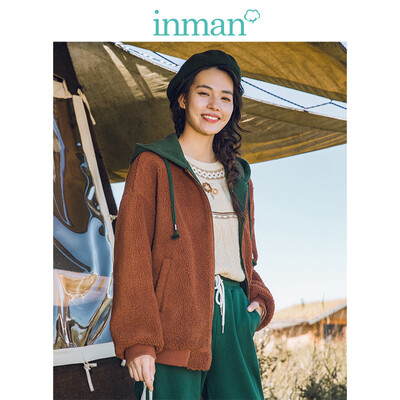 

INMAN 2018 winter new hit color hooded fur hair drop shoulder loose cute short coat female 1884042680 caramel color