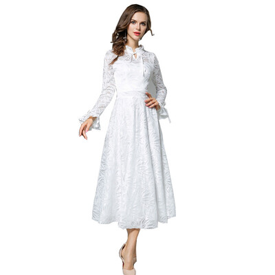 

Autumn New White Long -Sleeved Lace Dress