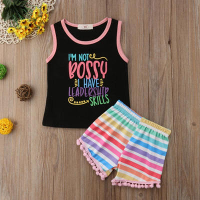 

2Pcs Cotton Newborn Toddler Kid Baby Girl Stripe Top Shorts Pants Outfit Clothes