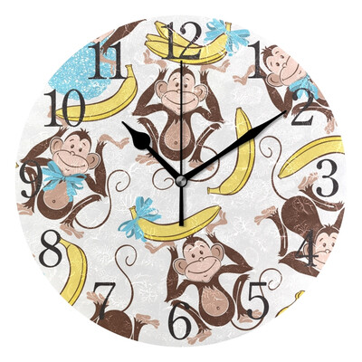 

Wall Clock Arabic Numerals Design Monkeys And Bananas Round