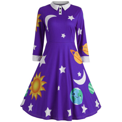 

Flare Vintage Sun&Moon Print Dress