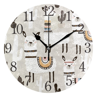 

Wall Clock White Llama Round Wall Clock Arabic Numerals Design