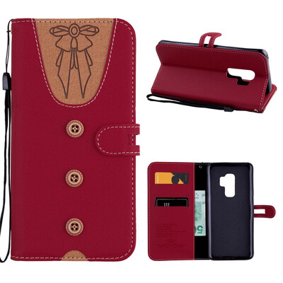 

MOONCASE Samsung Galaxy S9 stitching embossed womens leather case - red