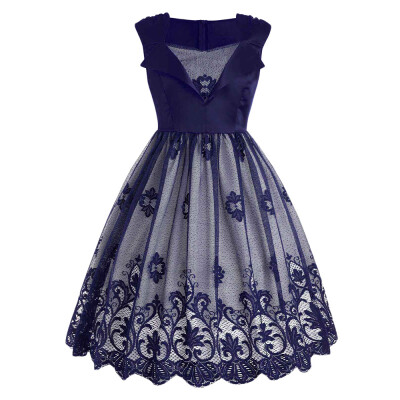 

Sleeveless Vintage Dress with Lace Overlay