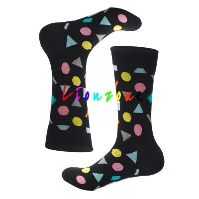 

LIONZONE Harajuku Unisex happy funny Socks Color Block Patchwork Striped Dot Print Crew high quality Cotton Casual Socks