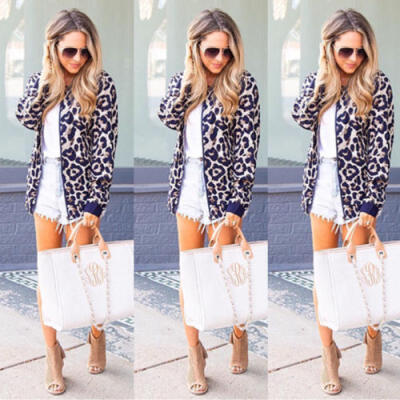 

Womens Winter Warm Leopard Print Coat Ladies Casual Jacket Cardigan Outerwear