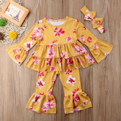 

Newborn Infant Baby Girl Floral TopPants Bodysuit Headband Clothes Outfit