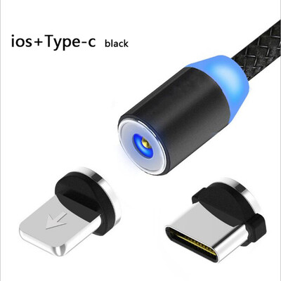 

2 in 1 Fast Cable Magnetic Charging Micro Cable For iphone Xiaomi Samsung Huawei Nylon Braided ios Type-c Port USB Cable