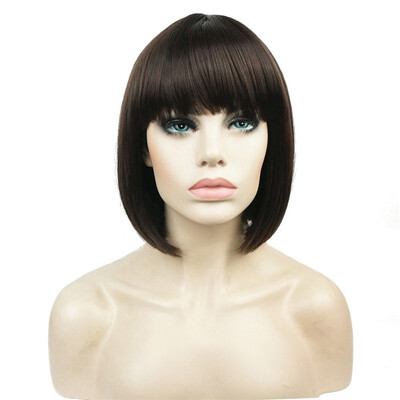 

StrongBeauty Short Bob Wig Point Part Bangs Full synthetic Wigs COLOUR CHOICES