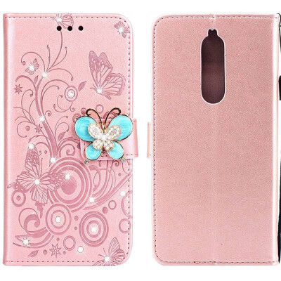 

MOONCASE Nokia 51 Butterfly Rhinestone Embossed Leather Case - Rose Gold