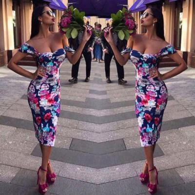 

Womens Summer Floral Casual Bodycon Evening Party Cocktail Long Dress Bodycon