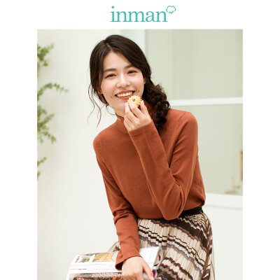 

INMAN 2018 winter new small fresh art embroidery high collar bottoming shirt sweater female 1884132534 caramel color M