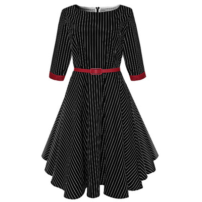 

Vintage Pinstriped A Line Belted Dress