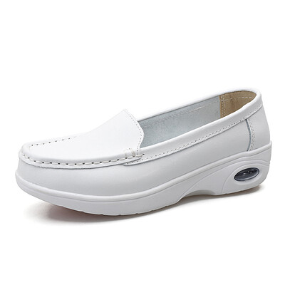 

Womens Shoes Fashion Leather Walking Shoes Casual Breathable Light Shoes Genuine Leather Loafers White Size 35-40