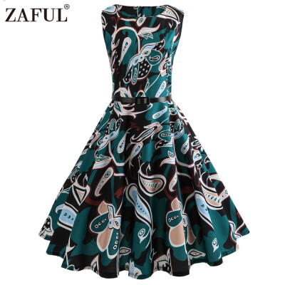 

Hepburn Vintage Series Women Dress Spring And Summer Fashion Floral Printing Design Sleeveless Belt Retro Corset Dress