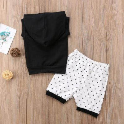 

2pcs Baby Boy Hooded T-shirt TopsPants Outfit Toddler Kids Summer Clothes Set