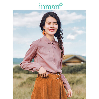 

INMAN 2018 winter new cotton girl sweet embroidered long-sleeved shirt shirt female 1884011150 pink