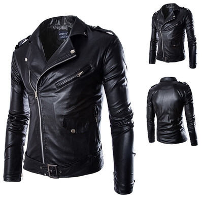 

Aowofs boutique mens PU motorcycle leather British white washed leather Y018 M-4XL
