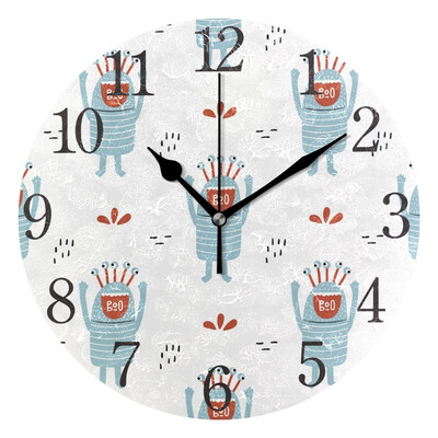 

Wall Clock Arabic Numerals Design Funny Kid Monsters Round