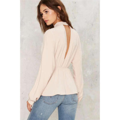 

UK Womens Casual Blouse V Neck Long Sleeve T-Shirt Casual Halterneck Tee Tops