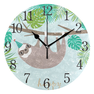 

Wall Clock Happy Birthday Sloth Round Wall Clock Arabic Numerals Design