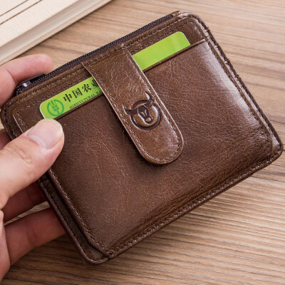 

BULLCAPTAIN Genuine Leather RFID Blocking zipper card holder Credit Cart Wallet mini slim wallet card & id holders man business