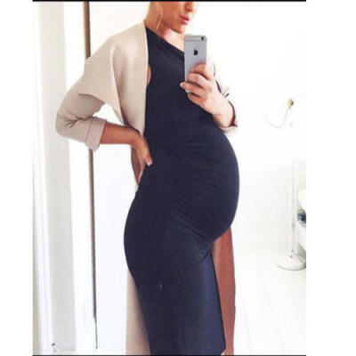 

Womens Maternity Sleeveless Pleated Bodycon Pencil Dress Stretch Comfort Beauty