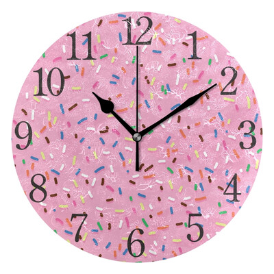 

Wall Clock Arabic Numerals Design Pink Frosting With Colorful Sprinkles Round