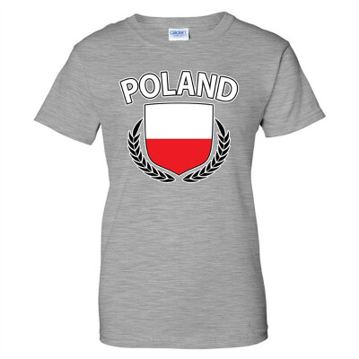 

Poland Flag Crest Olive Wreath Laurel Polish Pride Womens T-Shirt