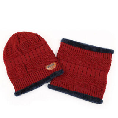 

Men Women Winter Warm Crochet Knit Baggy Beanie Wool Skull Hat Ski Cap Scarf Set