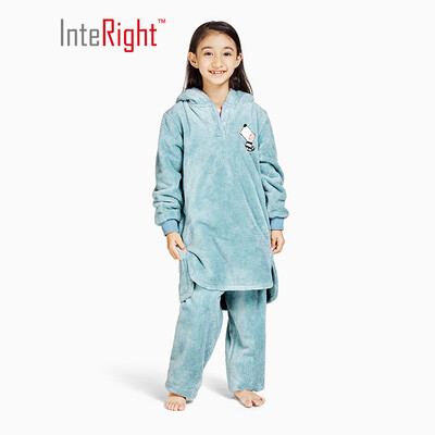 

INTERIGHT parent-child home service Shurou flannel plus velvet thickening hooded cartoon home service suit girls lake green 120