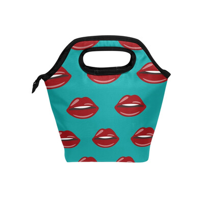 

Insulated Lunch Tote Bag Red Lips Travel Picnic Lunch Handbags Portable Zipper Lunch Bag Box