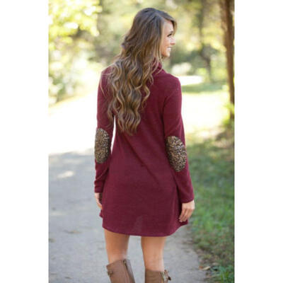 

Fashion Women Long Sleeve Loose Casual Tops Blouse T Shirt Short Mini Dress