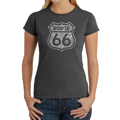 

Womens Word Art T-Shirt - Get Your Kicks on Route 66- LA Pop Art