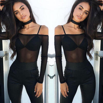 

Womens Choker long Sleeve Bodysuit Bodycon Bandage Romper Jumpsuit Playsuit