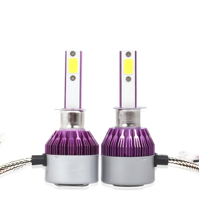

C6 Universal Car LED Headlight Purple Auto Modified Conversion Lamp Kit COB Bulbs Lamps 6500K White Light