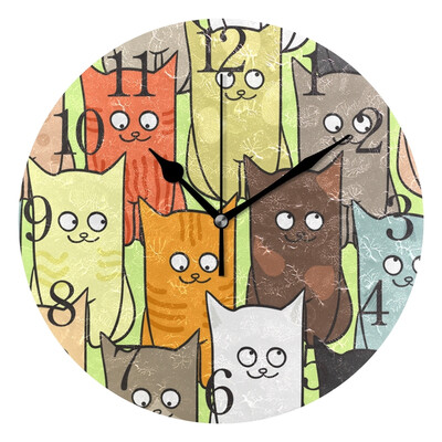 

Wall Clock Arabic Numerals Design Cute Smile Cats Round