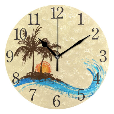 

Wall Clock Arabic Numerals Design Sunner Coconut Tree Round