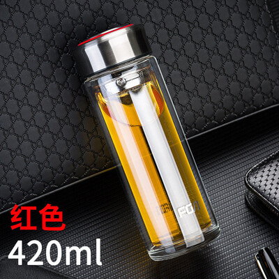

Fuguang FGA Zhuo Lang Ms Creative Cup Portable Glass Double Layer Insulated Transparent Glass Tea Cup with Tea Water Cup Blue 320ML FB1037-320