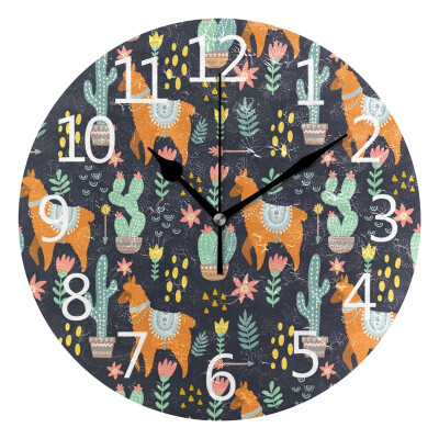 

Wall Clock Alpaca Pattern Vintage Round Wall Clock Arabic Numerals Design