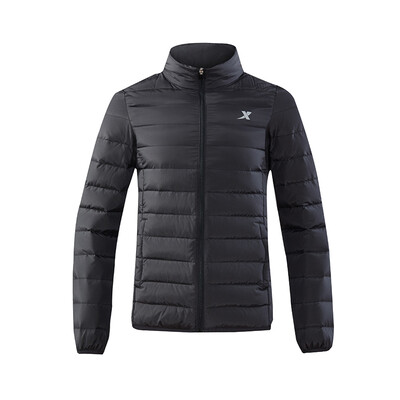 

Xtep Mens Down Jacket 2018 Autumn New Comfortable Thin Stand Collar Warm Sports Casual Slim Fashion 882329199203 Black L