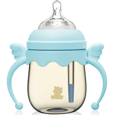 

Small white bear wide mouth newborn with a handle baby PPSU sense of temperature flatulence bottle 160ML blue 09379