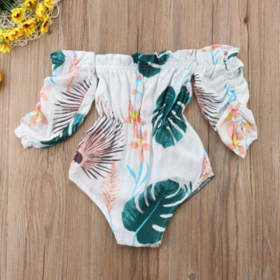 

Newborn Baby Kids Girl Banana Leaf Off Shoulder Romper Jumpsuit Playsuit Clothes