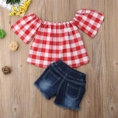 

Toddler Kids Baby Girl Lace Top T-shirt Denim Shorts Clothes Summer Outfit Set